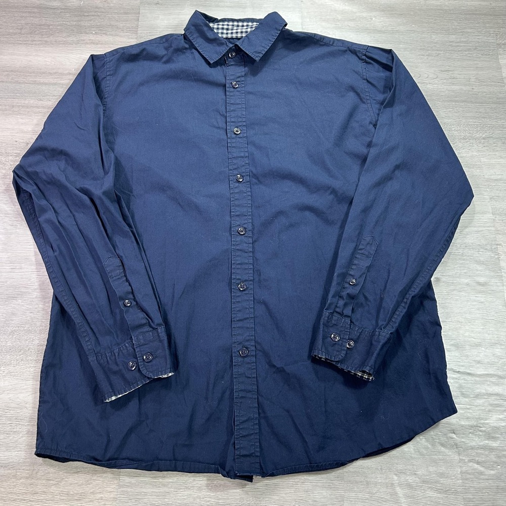 J. Peterman Shirt Mens Medium Blue Solid Long Sleeve Button Up Cotton Casual